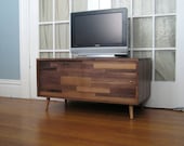 Walnut Mid Century Media Console With Mix Walnut Sliding Doors