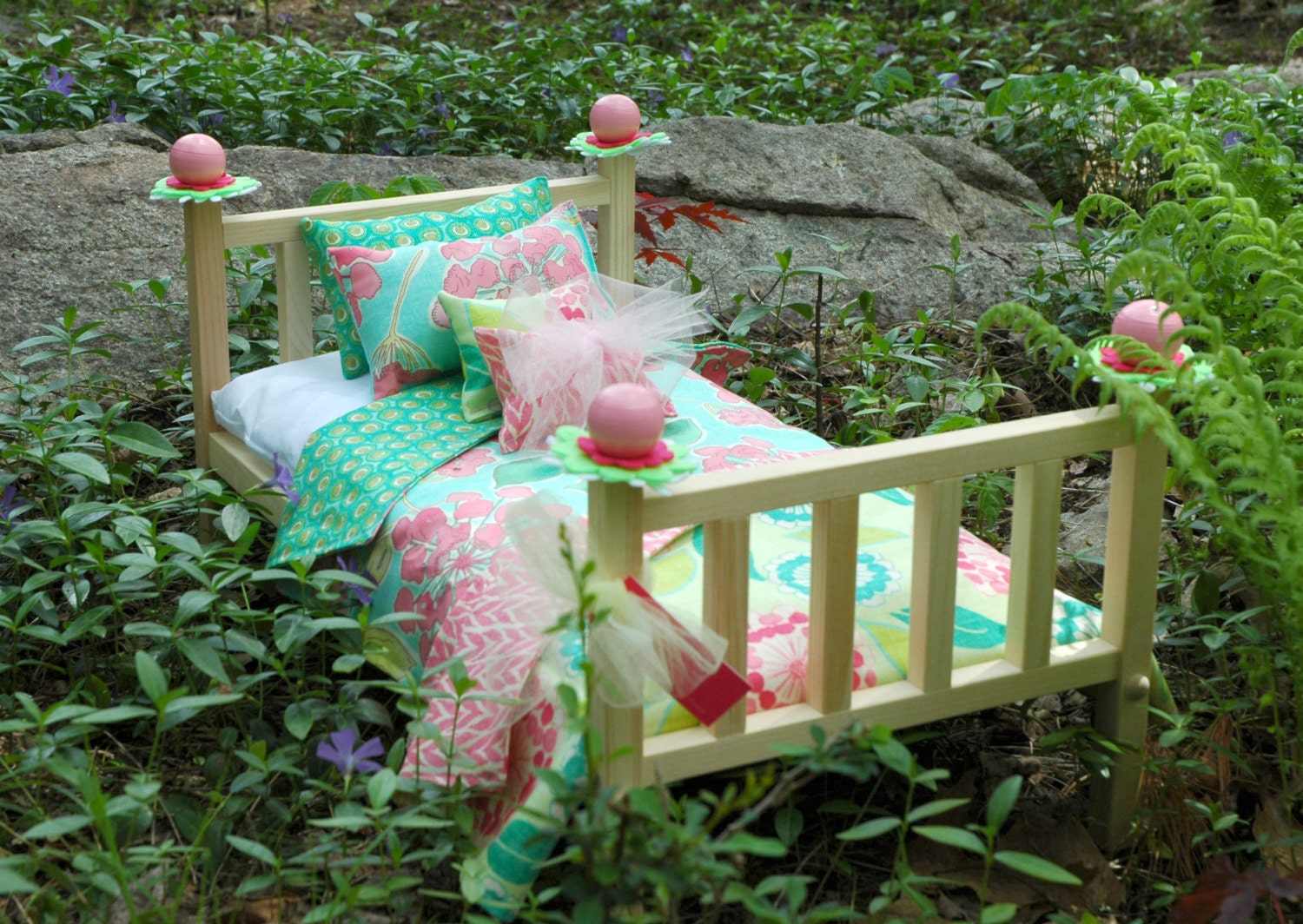 Doll Bed - Tossed Hydrangeas - Fits American Girl Doll and 18 inch dolls
