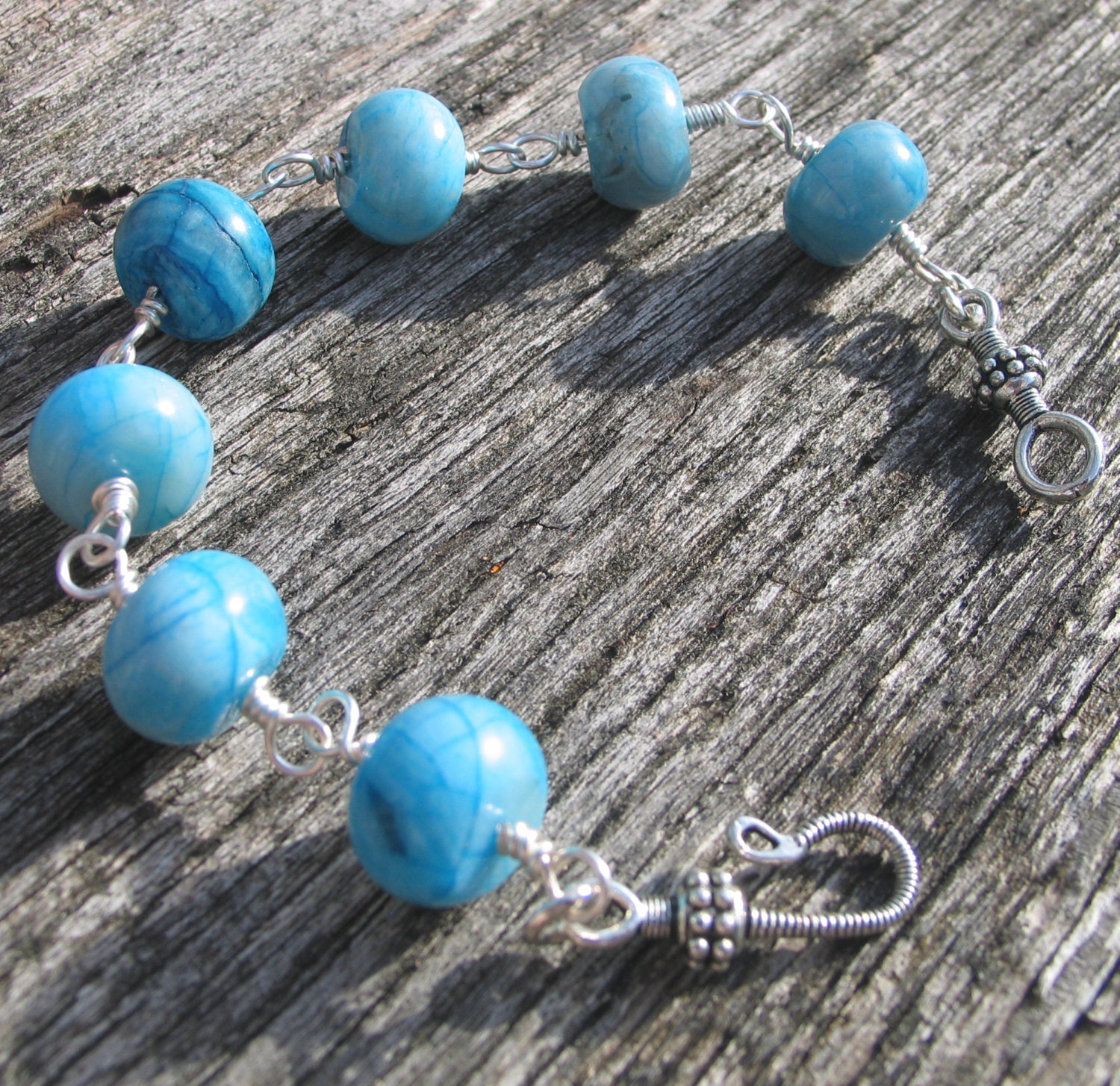 Turquoise Gemstone Bracelet Wire Wrapped Jewelry Summer Colours of the Sea