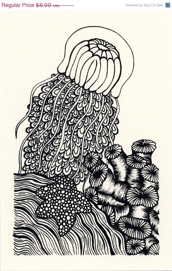 SUMMER FUN SALE Jellyfish Mini Screenprint 4x6
