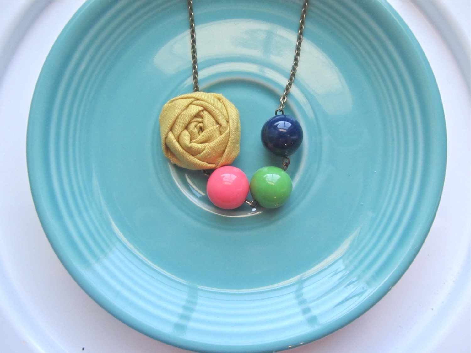 Girl's Mini Pot of Gold fabric flower beaded necklace