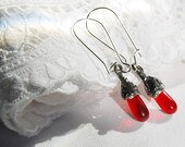 very light delicate red crystal glass earrings dangle beadwork cluster drop hoop earrings