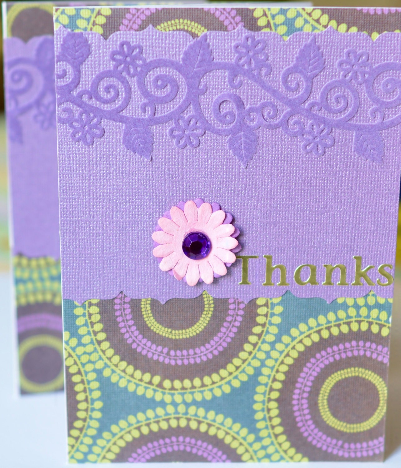 Thank You Card Set, Purple Handmade Feminine Greeting Cards, Thank You Card, Purple and Pink
