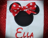 Personalized Minnie Mouse Shirt with Pink Polka Dot Ribbon