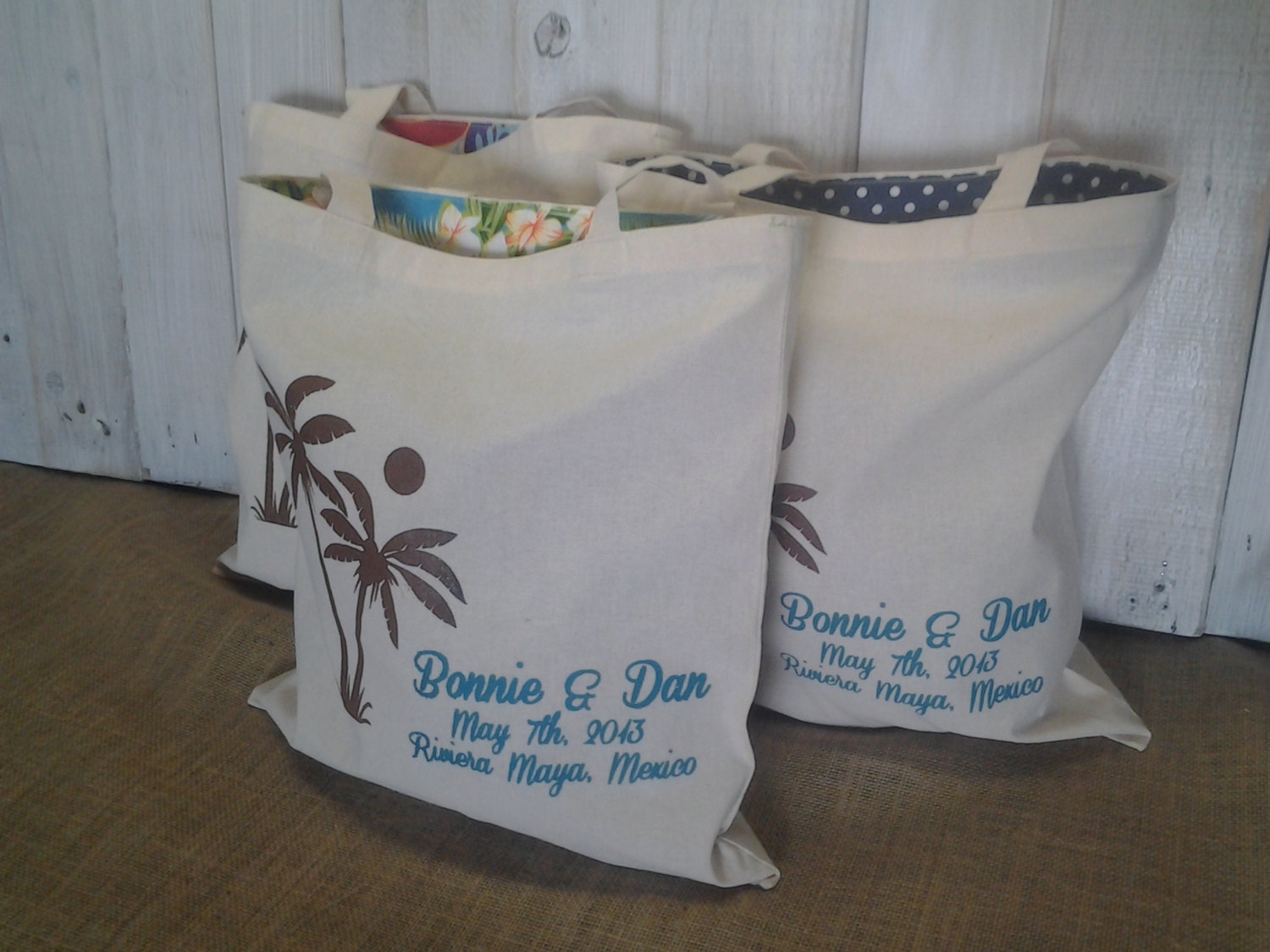 10 LINED Custom Canvas Wedding Welcome Tote Bags - Eco-Friendly Natural Cotton Canvas