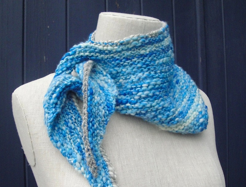 Blue Sky Merino Scarf. Or Neckerchief. Hand Dyed and Hand Spun Natural Wool. Free Shipping.