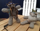 Rasta Bear and Iguana Man. Hand Knit and Felted Animal, Doll or Toy. Original Creations.
