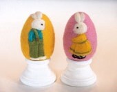 Felted Eggs - Boy & Girl Bunny Set - Needle Felted Bunny Easter Eggs - set of two