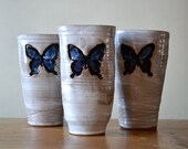 butterfly blue stoneware tumbler cup