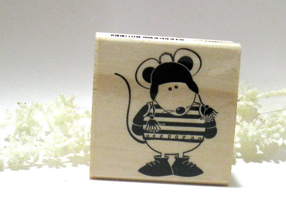 Door Mouse, Raccoon and Owl Sledding - Cute Christmas Stamps