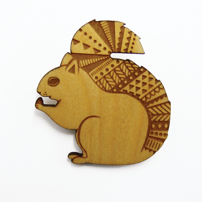 Wooden Squirrel Brooch