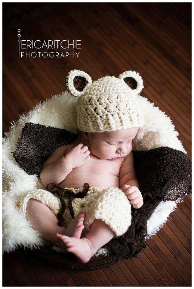 Newborn Hat and Pants Outfit, Newborn Set, Baby Boy Monkey Hat, Cream with Brown Ears, and matching Pants. Newborn Photo Props. Baby Gift.