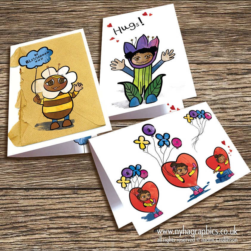 Doodle Kids Cards - Greeting Card - 3 Large Blank Card