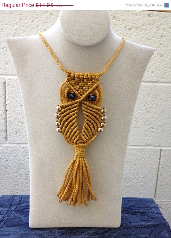 Spring into Spring Macrame Owl Necklace (gold)