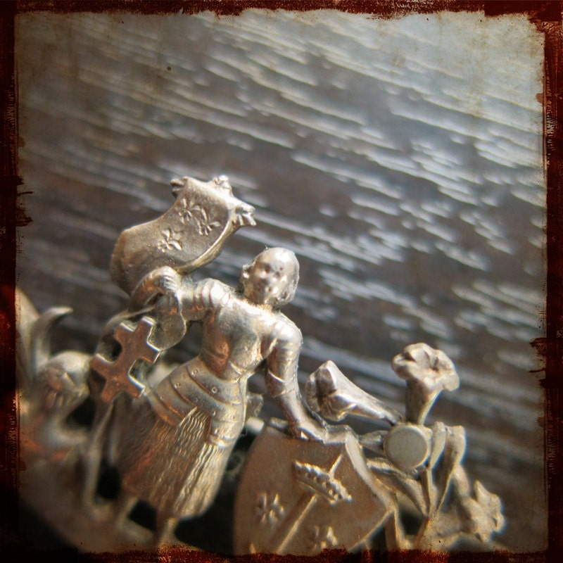 Antique French Silver Vintage Religious Brooch with Joan of Arc - Patriotic Jewelry Pin from France