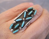 Vintage Sterling Turquoise Needlepoint X Zuni Ring