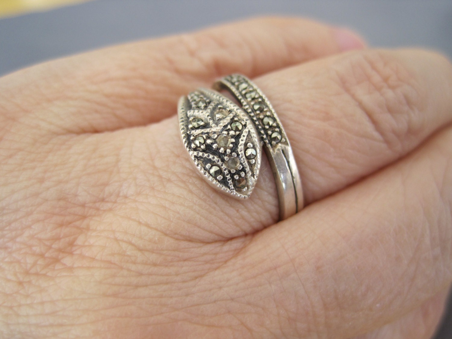 Vintage Sterling Marcasite Cobra Ring