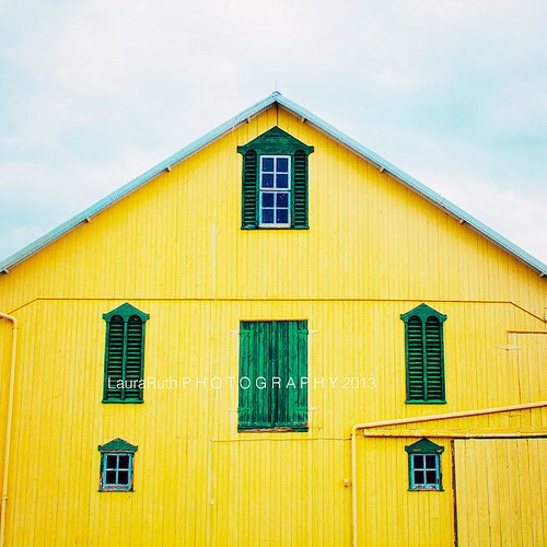 Yellow Barn Photograph - Architecture Photo - Colorful Country - Shabby Rustic - Home Decor - 8x8 inches - Fine Art Photography