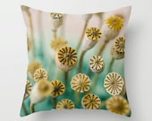 Pillow Case - Poppy Pods - Nature Landscape Home Decor - Green Yellow - Pillow Cover  - Fine Art Pillow - 18x18