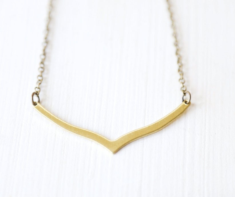 Modern Brass Chevron Necklace - Simple everyday minimalist jewelry