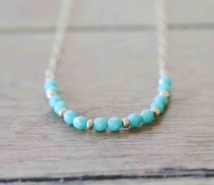 Golden Sparkles - Turquoise Beaded Necklace - 14K gold filled - Simple everyday delicate modern jewelry