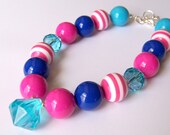 Fuchsia, Blue, and Aqua Necklace with Pendant