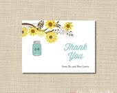 Thank You Cards - Sunflowers and Mason Jar Hanging from Tree Branch - Set of 10 with Envelopes