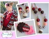 Sweet Cupcake SET (Necklace/ Headband) Pink, Brown, White, Red