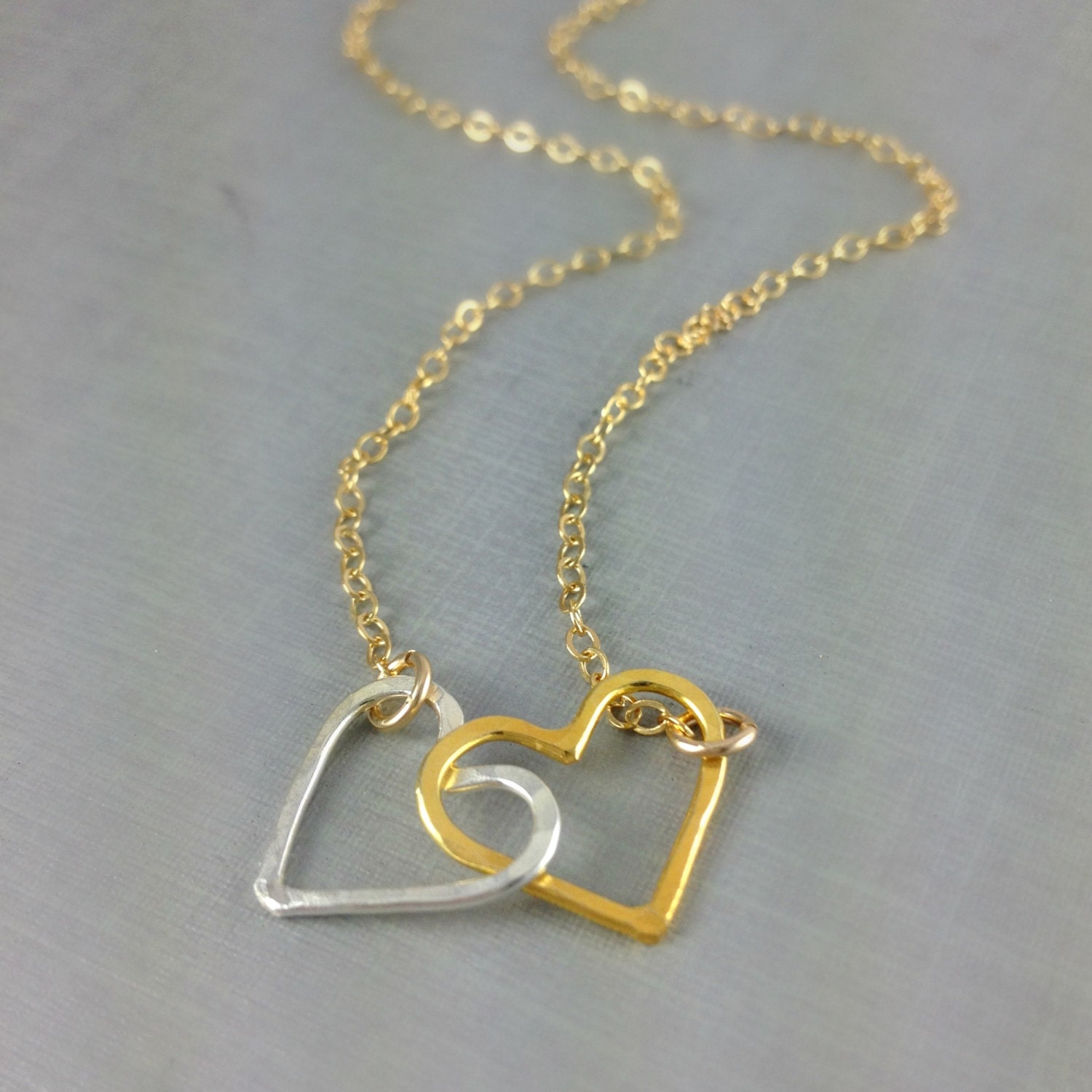 Heart Necklace, Couple Heart Necklace, Valentines Day, Entwined Hearts, Gold Vermeil, Sterling silver, Girlfriend Gift, Wife Gift, Unique