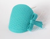 Teal Blue  Fascinator with Veil and Bow