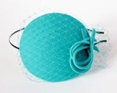 Teal Blue Mini  Fascinator with Veil and Bow