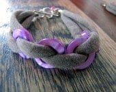 Purple Dyed Mother of Pearl Beaded Bracelet on Grey Cotton Strands