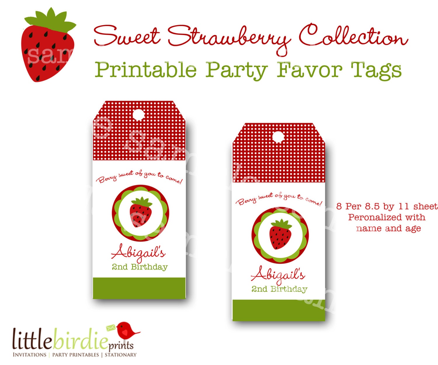 STRAWBERRY Favor Tags Goodie Bag Party favor -  Birthday Party Printable File