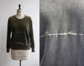 Vintage 1980s Sonia Rykiel Designer Olive Velour Jumper Sweater Size M