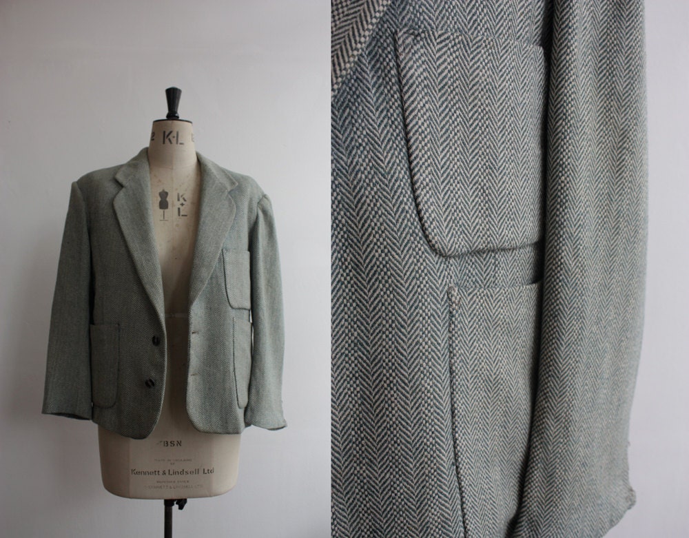 Vintage 1930s Green Herringbone Sports Jacket Size M