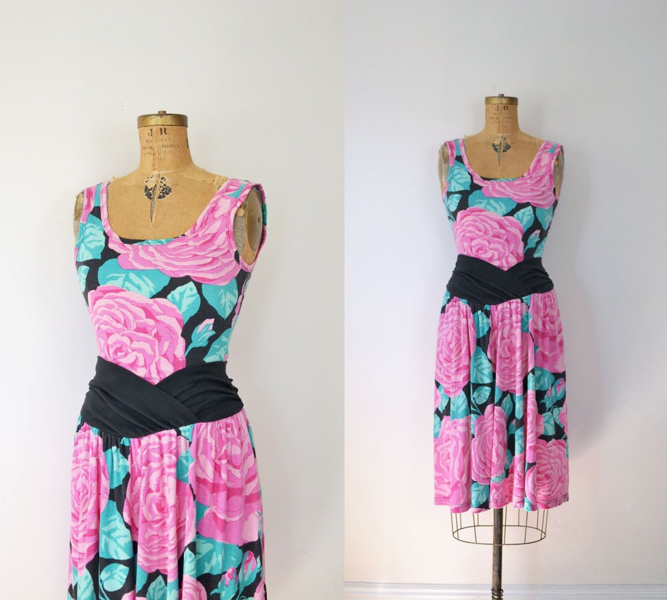 1980s Floral Sundress / 80s Peony Print Dress