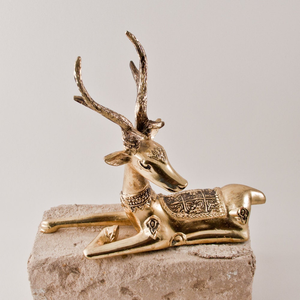 Vintage Deer Brass Figurine Retro Office Home Decor