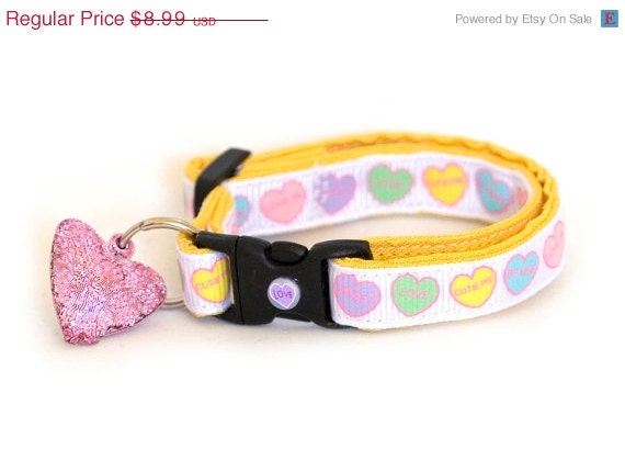 ON SALE Cat Collar - Conversation Hearts in Pastel -  Small Cat / Kitten Size