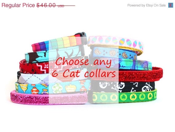 ON SALE Stock Up Lot of 6 Cat Collars of Your Choice