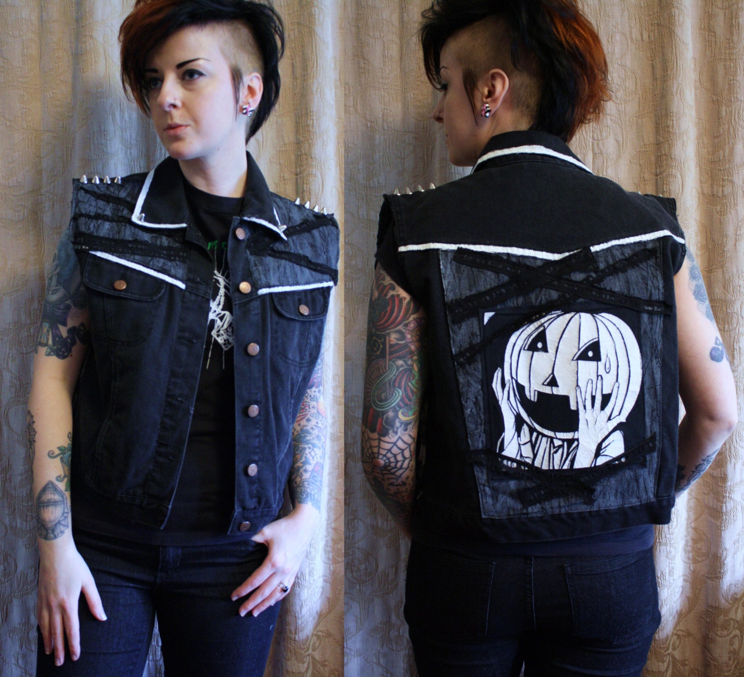 Halloween Pumpkin Upcycled DIY Black spooky deathrock dark punk Vest