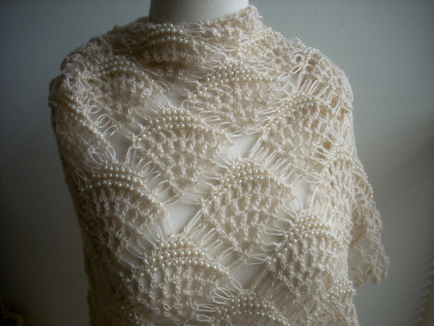crochet shawl with pearl beads, crochet scarf, wedding shawl angora hand made shawl gift for mom girl for wedding bride bridesmaid