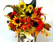 French Country Rooster Finial Silk Floral Arrangement Centerpiece Tuscan  4 season Spring Summer Fall Unique by Cabin Cove Creations