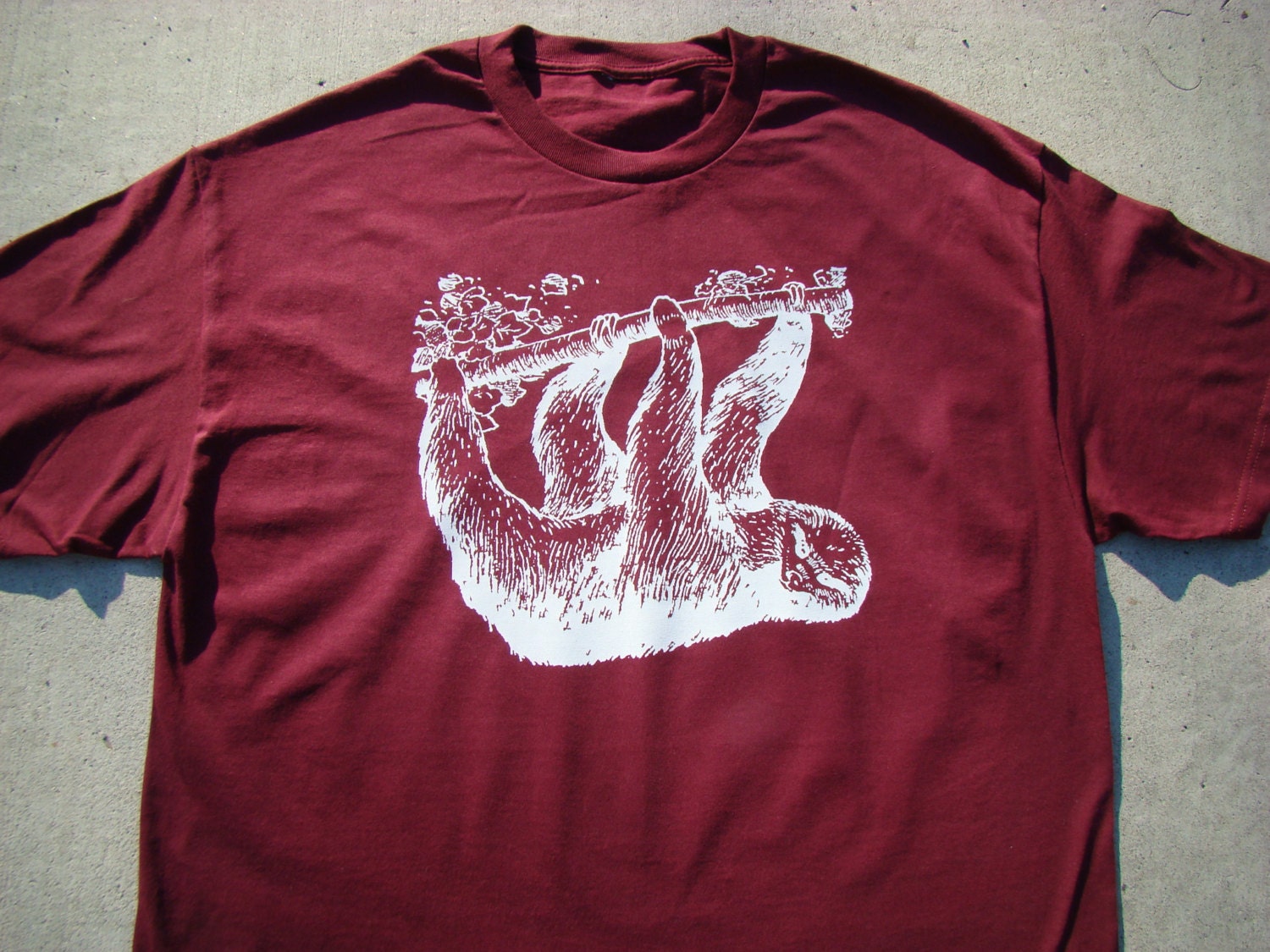 Mens Sloth Tee Shirt - Size XL- Ready to ship - Burgandy color tee shirt
