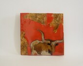 Original Painting l Texas Longhorn 8x8 painting Orange Brown lodge cabin woods farm forest home decor art rustic