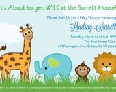 Printable Jungle Baby Shower Invitation,  Wild Animals, Giraffe, Lion, Elephant, Monkey, Unisex, Boy Girl Gender Neutral, DIY digital
