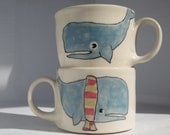 whale espresso cups - pair of two small mugs - made to order