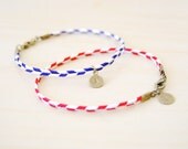 Chevron Layering Bracelet - Red or Blue - with Hand Stamped Initial Charm