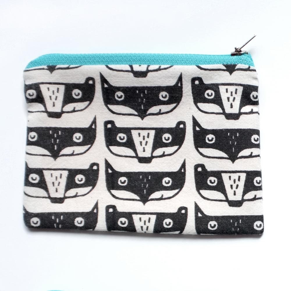 Fox and Badger Coin Pouch w Turquoise Zip