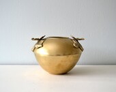 Vintage Brass Vase, Pansy Flowers, Gold Tone Floral Bowl, Hollywood Regency Gold Tone Decor, Heavy