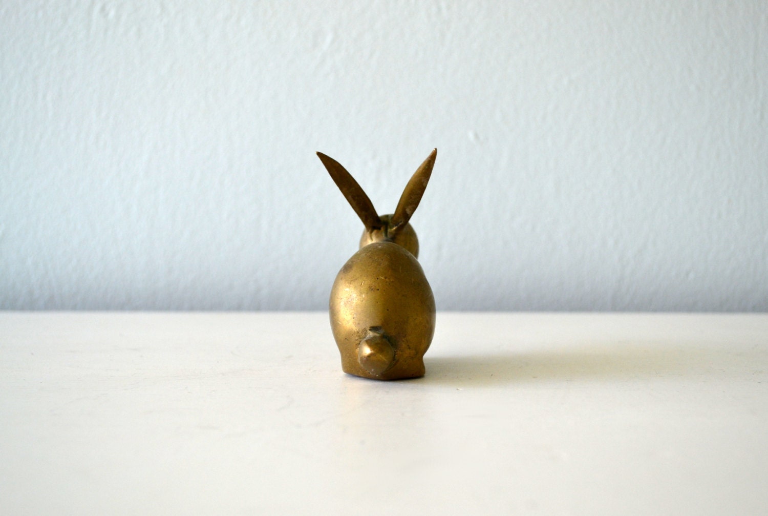 Vintage Brass Figurine, Bunny Rabbit, Gold Tone Hollywood Regency Lucky Paperweight, Shelf Sitter